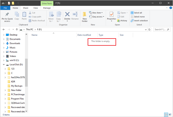 folder shows empty but not 1