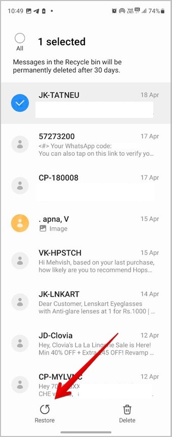 recover recently deleted texts samsung